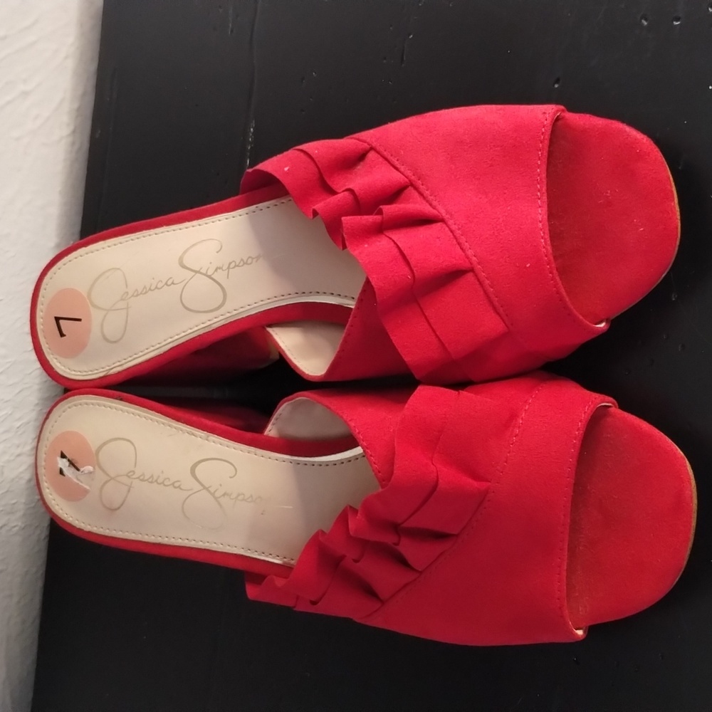 Real red Jessica Simpson suede sandals never used.. in a like new condition!